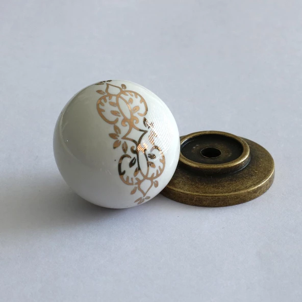 Gerçek Porselen Düğme Eskitme Antik Sarı Mobilya Mutfak Çekmece Dolap Dolabı Kulpu Kulbu Kulpları - Resim 6
