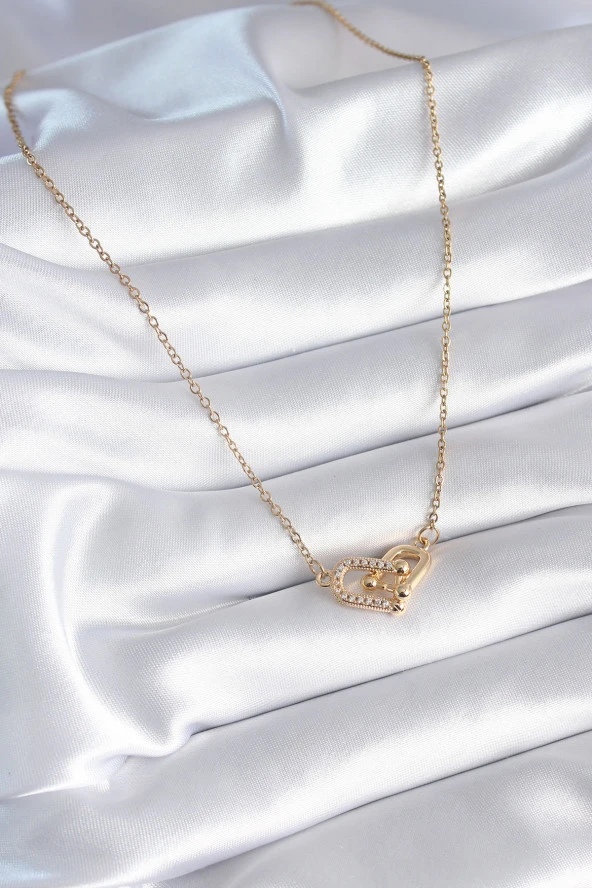 316L Çelik Gold Renk Zirkon Taşlı Tiffany Model Kadın Kolye - Resim 2