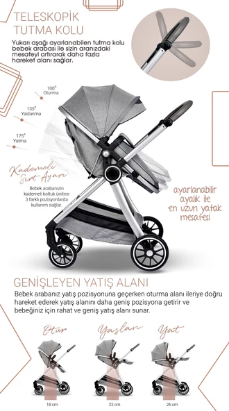 Bay Home Yeni Doğan 9 İn 1 Full Takım 990 Travel Sistem Bebek Arabası Angel Sepet Anne Yanı Beşik - 10