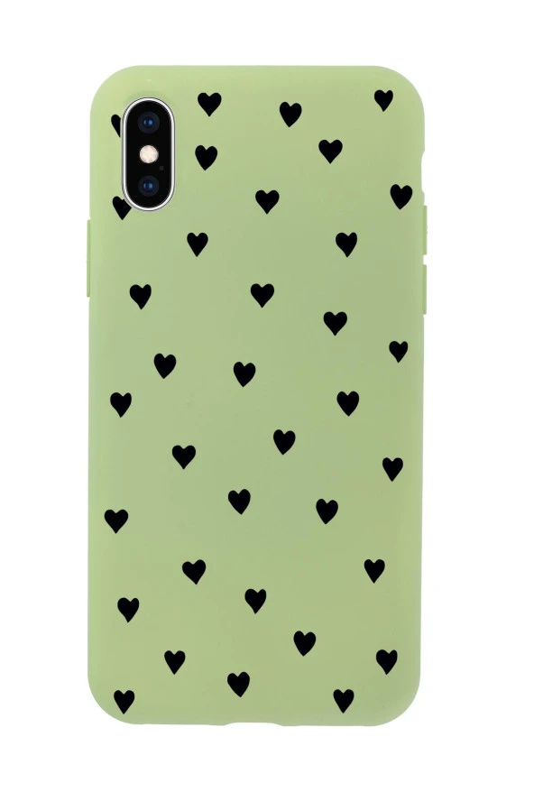 iPhone Xs Max Uyumlu Siyah Kalpler Desenli Premium Silikonlu Telefon Kılıfı