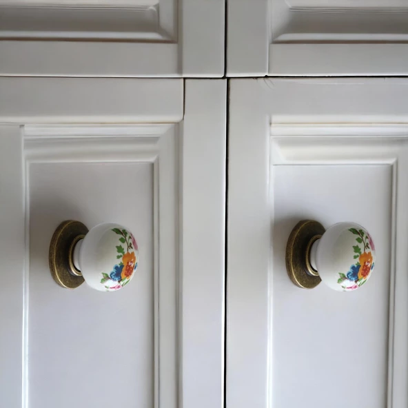 Gerçek Porselen Kulp Çiçekli Düğme Mobilya Mutfak Dolabı Çekmece Dolap Kulpları Kapak Kulpu Kulbu - 8