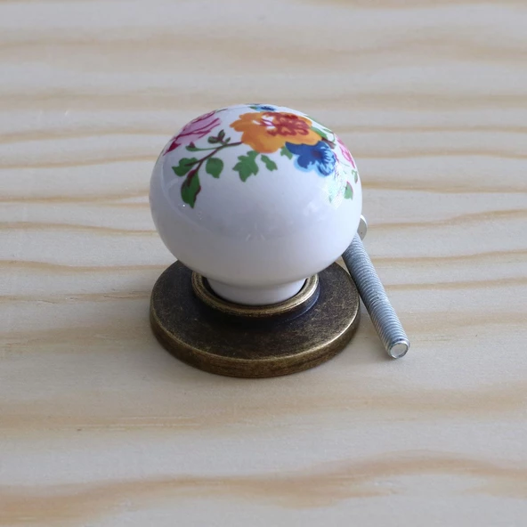 Gerçek Porselen Kulp Çiçekli Düğme Mobilya Mutfak Dolabı Çekmece Dolap Kulpları Kapak Kulpu Kulbu - 3