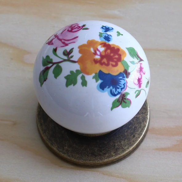 Gerçek Porselen Kulp Çiçekli Düğme Mobilya Mutfak Dolabı Çekmece Dolap Kulpları Kapak Kulpu Kulbu - 2