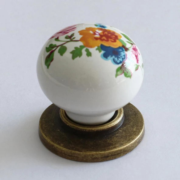 Gerçek Porselen Kulp Çiçekli Düğme Mobilya Mutfak Dolabı Çekmece Dolap Kulpları Kapak Kulpu Kulbu - 6