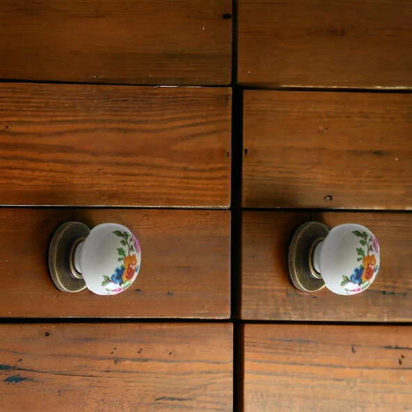 Gerçek Porselen Kulp Çiçekli Düğme Mobilya Mutfak Dolabı Çekmece Dolap Kulpları Kapak Kulpu Kulbu - 7