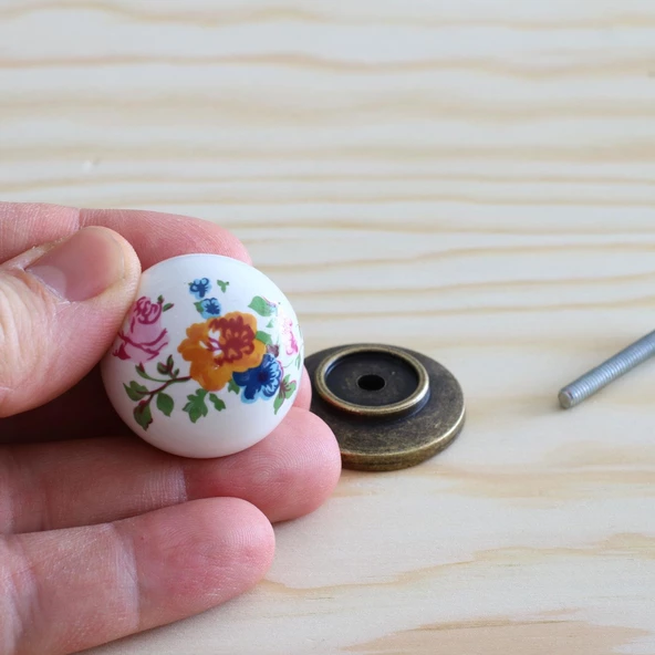 Gerçek Porselen Kulp Çiçekli Düğme Mobilya Mutfak Dolabı Çekmece Dolap Kulpları Kapak Kulpu Kulbu - 4