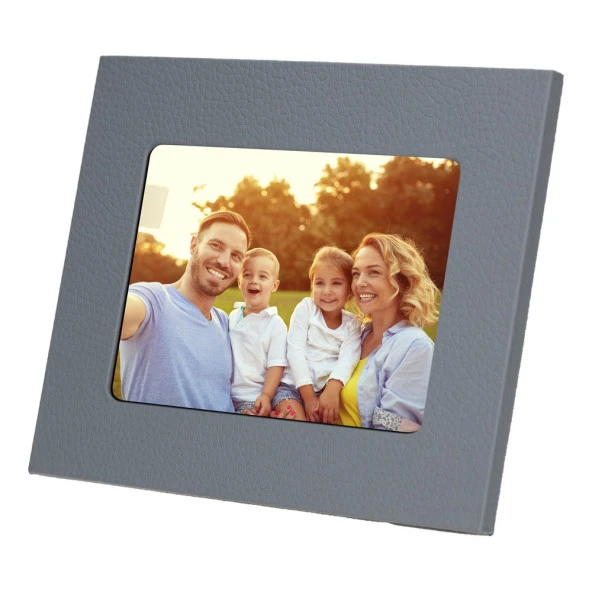 Gerçek Deri Masaüstü Fotoğraf Çerçevesi, 22x17cm (15x10 foto) Gri - 2