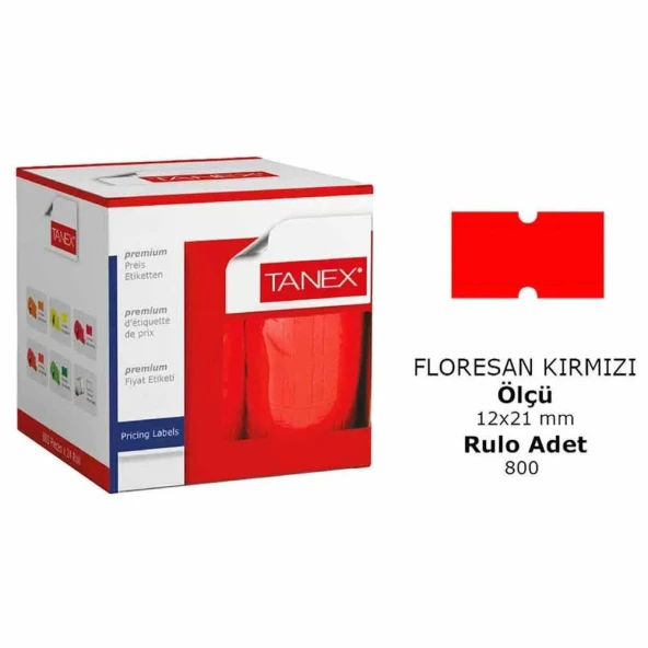 Tanex 12x21 Motex Çizgili Flo Kırmızı Etiket 800 Adet