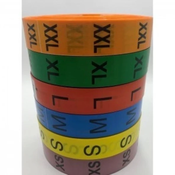 RENKLİ BEDEN ETİKETİ XS,S,M,L,XL,XXL BEDENLER 400 ADET