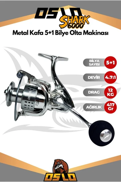 Oslo Shark 6000 Metal Kafa 5+1 Bilye Olta Makinası ürün görseli 1