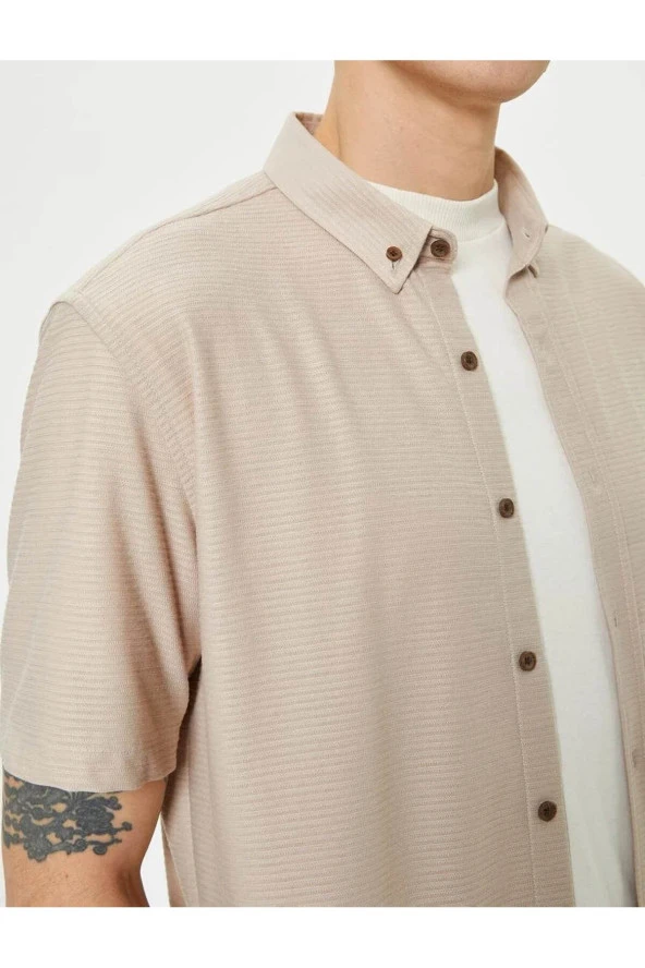 Erkek Gömlek Bej 4SAM60003HK - Resim 4