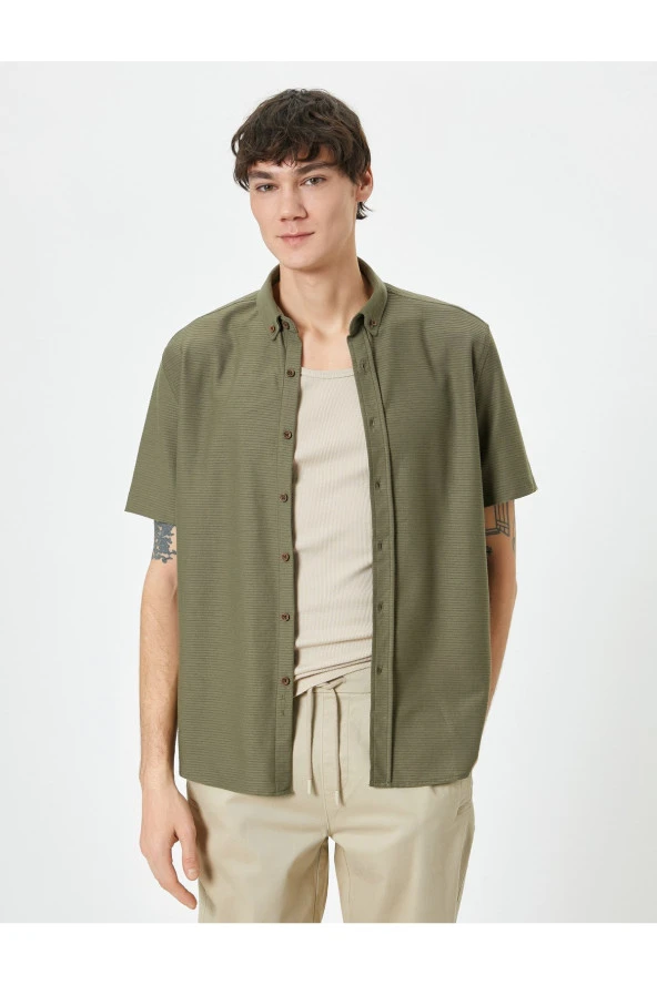 Yazlık Gömlek Kısa Kollu Klasik Yaka Düğmeli - Resim 3