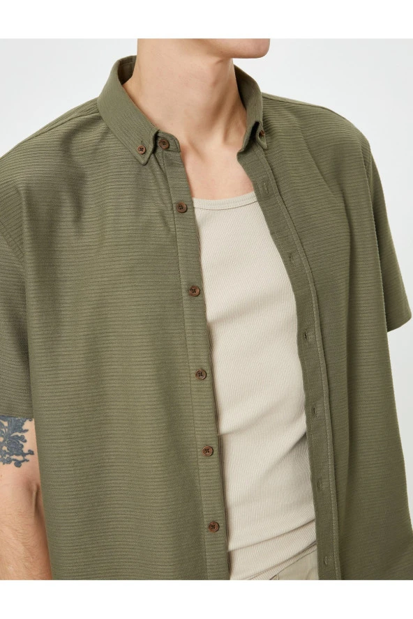 Yazlık Gömlek Kısa Kollu Klasik Yaka Düğmeli - Resim 5