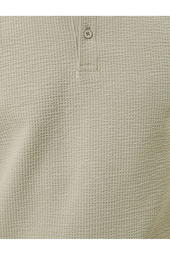 Polo Yaka Tişört Jakarlı Dokulu Düğmeli Kısa Kollu - Resim 12