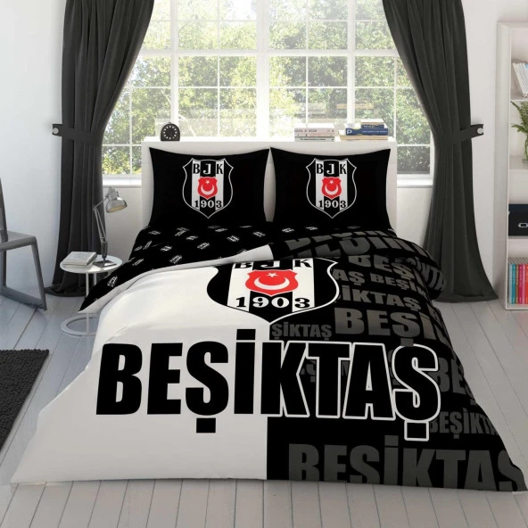Taç Lisanslı Çift Kişilik Nevresim Takımı Beşiktaş Parçalı Logo