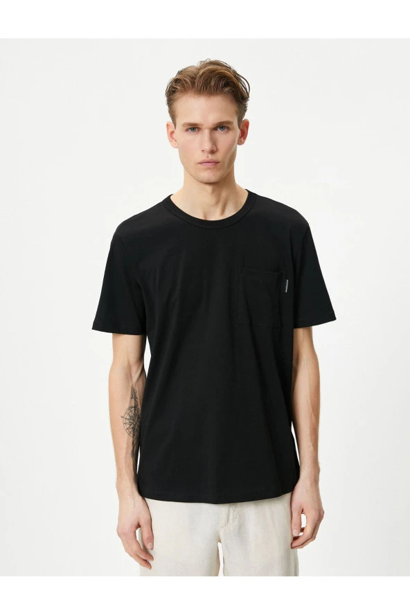 Bisiklet Yaka Tişört Cep Detaylı Kısa Kollu Pamuklu - Resim 9