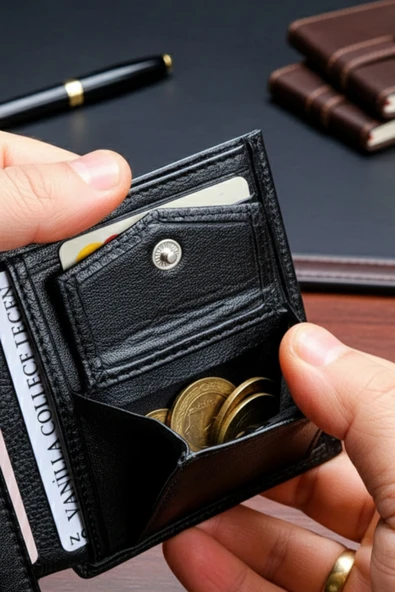 Hakiki Deri Erkek Cüzdan Dik Model – 12 Kart - Bozuk Para Bölmeli - İsim Baskılı - Minimalist Tasarım - Resim 5