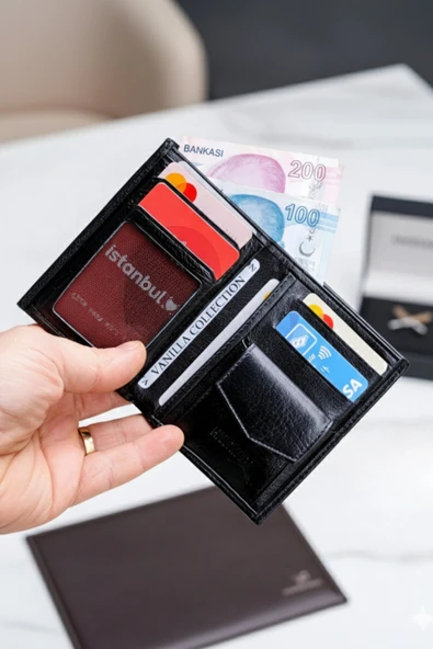 Hakiki Deri Erkek Cüzdan Dik Model – 12 Kart - Bozuk Para Bölmeli - İsim Baskılı - Minimalist Tasarım - Resim 2