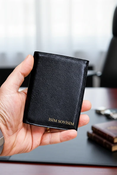 Hakiki Deri Erkek Cüzdan Dik Model – 12 Kart - Bozuk Para Bölmeli - İsim Baskılı - Minimalist Tasarım ürün görseli 1