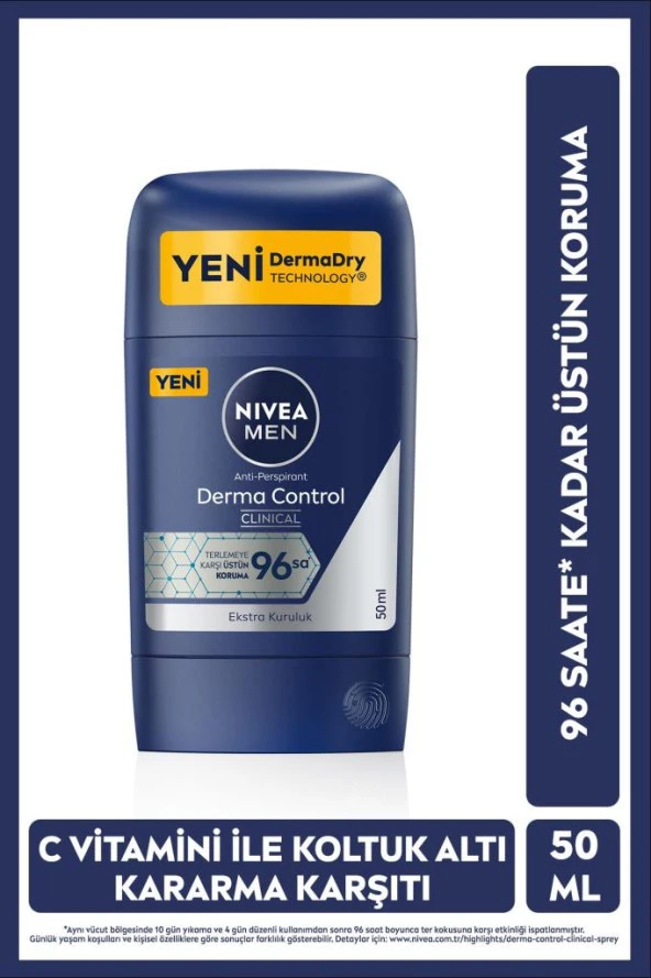 Men Erkek Stick Deodorant Derma Control Clinical 50 Ml,96 Saat Üstün Koruma
