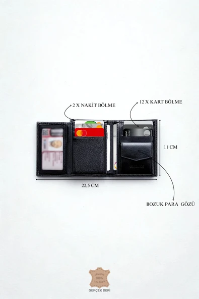 Hakiki Deri Erkek Cüzdan Dik Model – 12 Kart - Bozuk Para Bölmeli - İsim Baskılı - Minimalist Tasarım - Resim 7