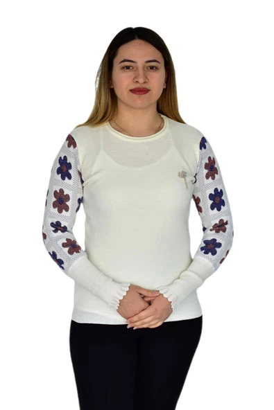 Kadın Triko Papatyalı Kazak BGL-ST03357 - Resim 3