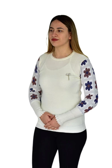 Kadın Triko Papatyalı Kazak BGL-ST03357 - Resim 4