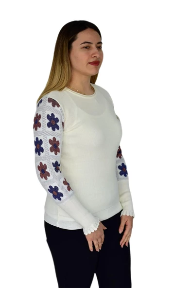 Kadın Triko Papatyalı Kazak BGL-ST03357 - Resim 6