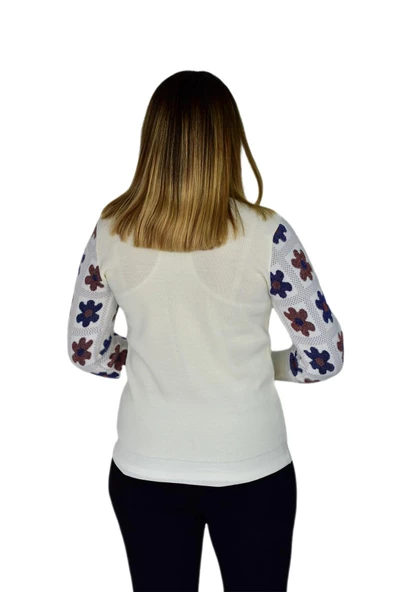 Kadın Triko Papatyalı Kazak BGL-ST03357 - Resim 8