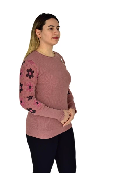 Kadın Triko Papatyalı Kazak BGL-ST03357 - Resim 7