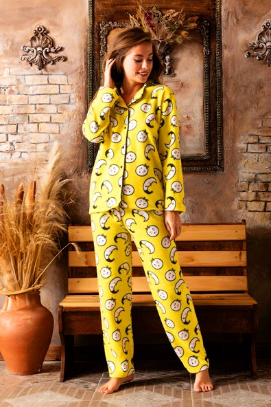 Bayan Kışlık Welsoft Peluş İnci Polar Düğmeli Pijama Takımı 'İpeksi Doku' - 8