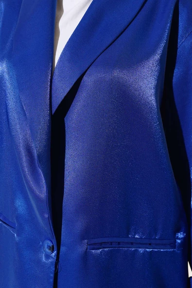 Tek Düğmeli Saten Takım Saks - Resim 4