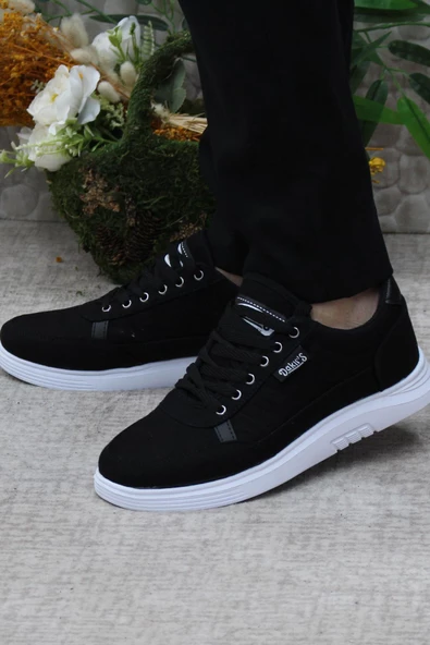 Fort Dks 2038 Siyah Beyaz Hafif Rahat Keten Sneaker Erkek Ayakkabı - Resim 3