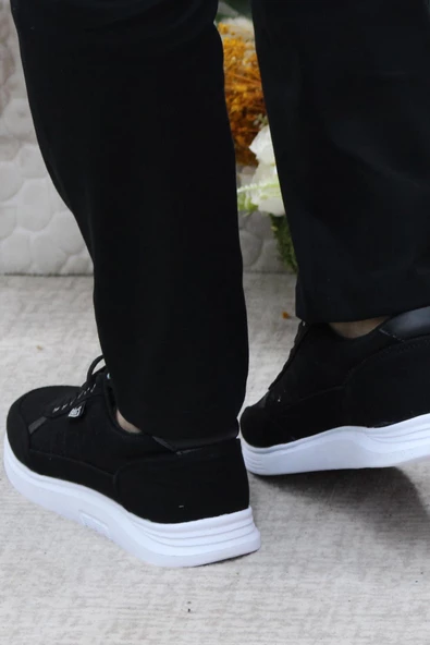 Fort Dks 2038 Siyah Beyaz Hafif Rahat Keten Sneaker Erkek Ayakkabı - Resim 4