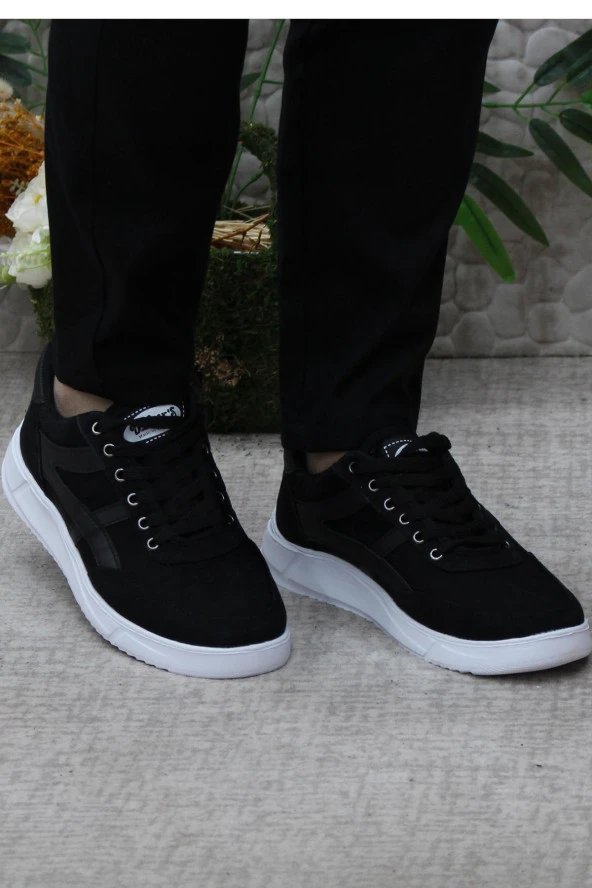 Fort Dks 2004 Siyah Beyaz Hafif Rahat Keten Sneaker Erkek Ayakkabı - Resim 2