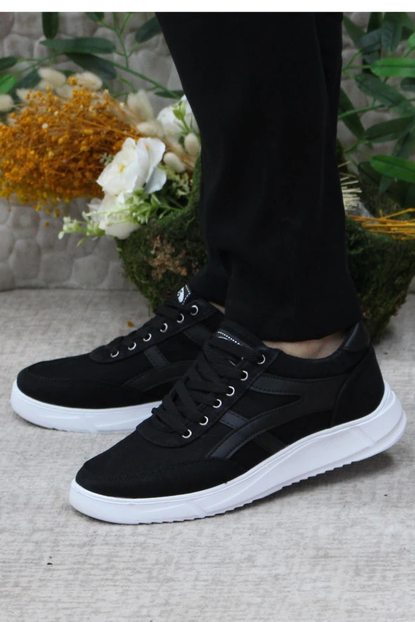 Fort Dks 2004 Siyah Beyaz Hafif Rahat Keten Sneaker Erkek Ayakkabı - Resim 3