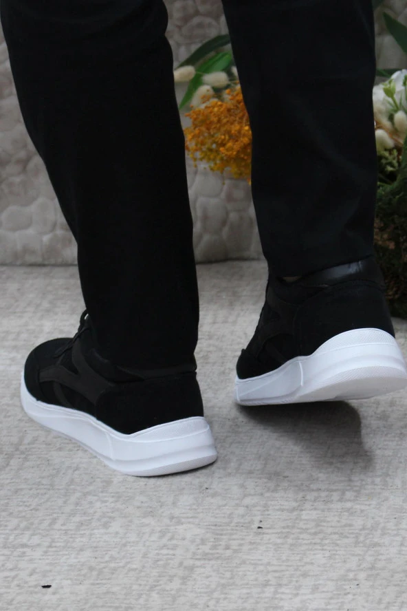 Fort Dks 2004 Siyah Beyaz Hafif Rahat Keten Sneaker Erkek Ayakkabı - Resim 4