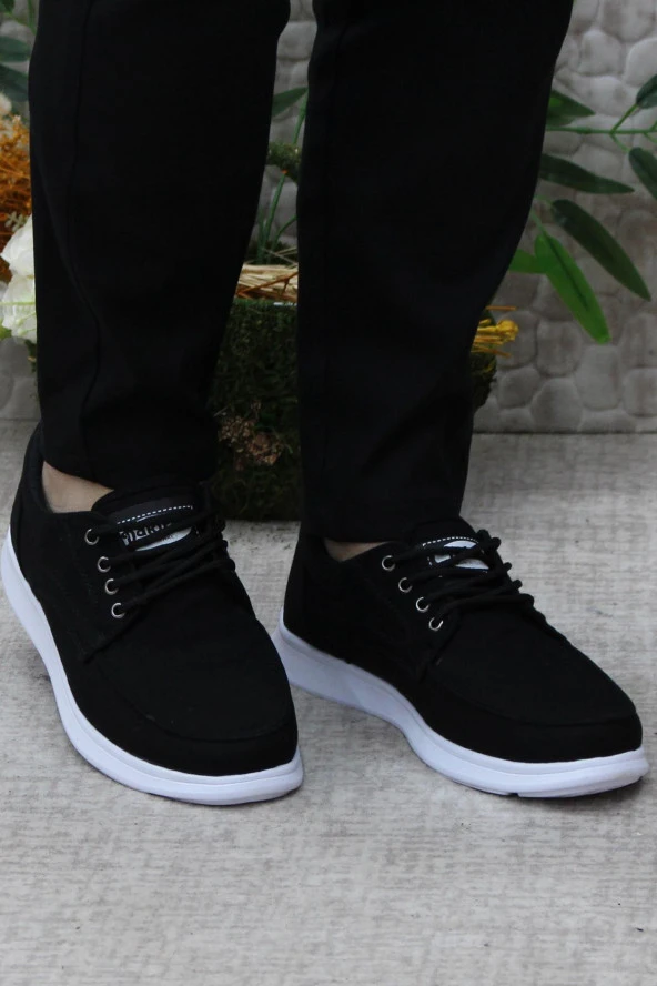 Fort Dks 023 Siyah Beyaz Hafif Rahat Keten Sneaker Erkek Ayakkabı - Resim 2