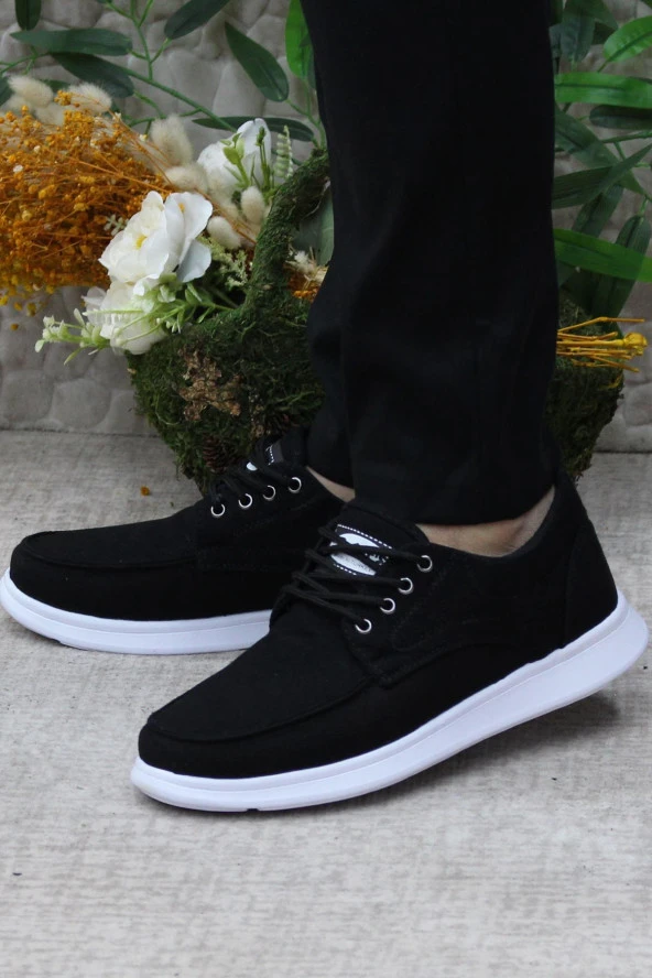 Fort Dks 023 Siyah Beyaz Hafif Rahat Keten Sneaker Erkek Ayakkabı - Resim 3