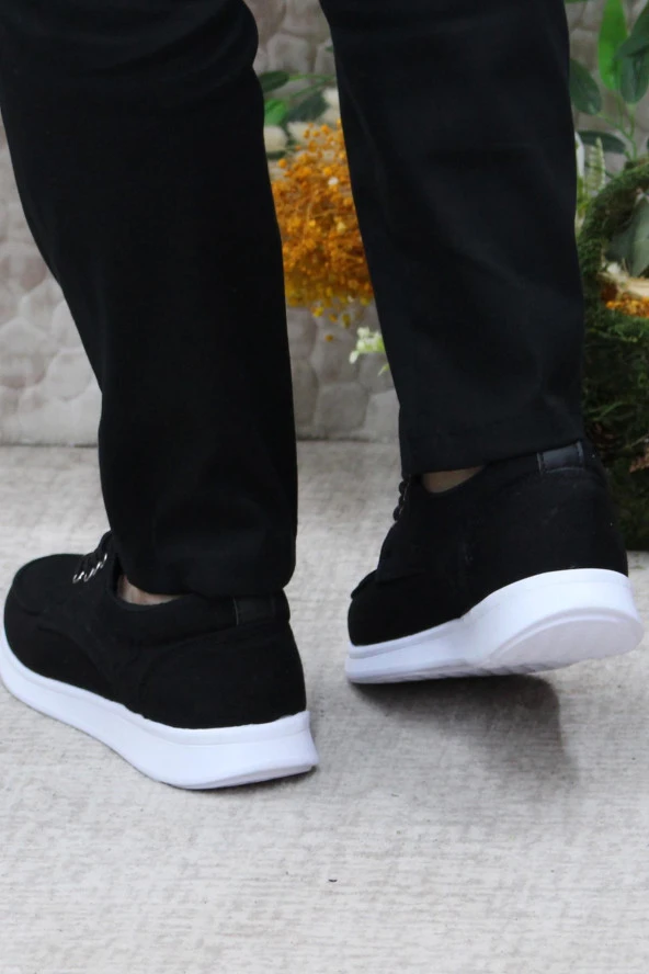 Fort Dks 023 Siyah Beyaz Hafif Rahat Keten Sneaker Erkek Ayakkabı - Resim 4