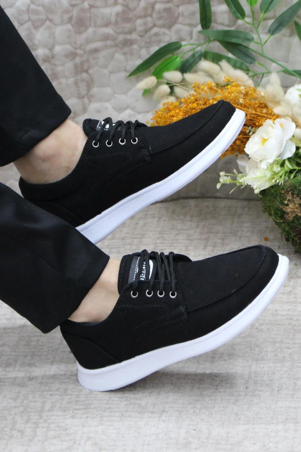 Fort Dks 023 Siyah Beyaz Hafif Rahat Keten Sneaker Erkek Ayakkabı - Resim 5
