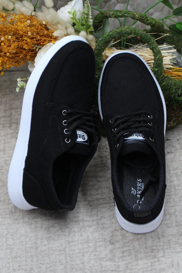 Fort Dks 023 Siyah Beyaz Hafif Rahat Keten Sneaker Erkek Ayakkabı - Resim 6