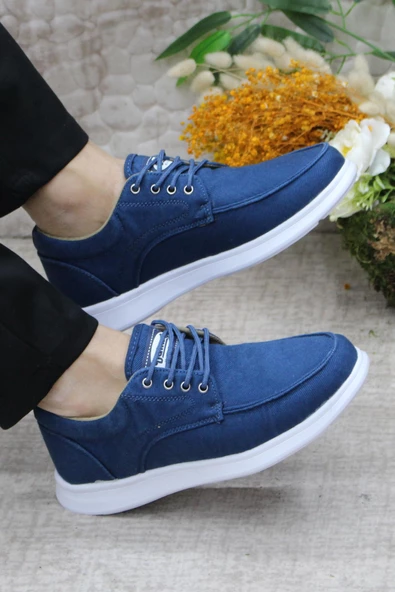 Fort Dks 023 Mavi Hafif Rahat Keten Sneaker Erkek Ayakkabı - Resim 5