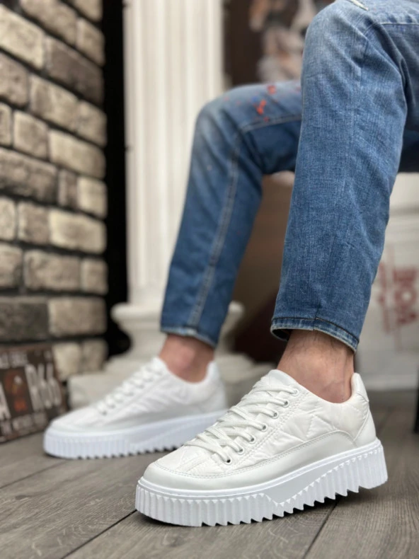 BA0801 BOA Beyaz Yüksek Taban Erkek Spor Ayakkabı - Resim 2