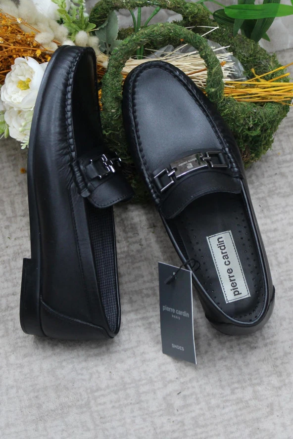 Pierre Cardin 25109 Siyah Hakiki Deri Erkek Babet Loafer Erkek Ayakkabı - Resim 6