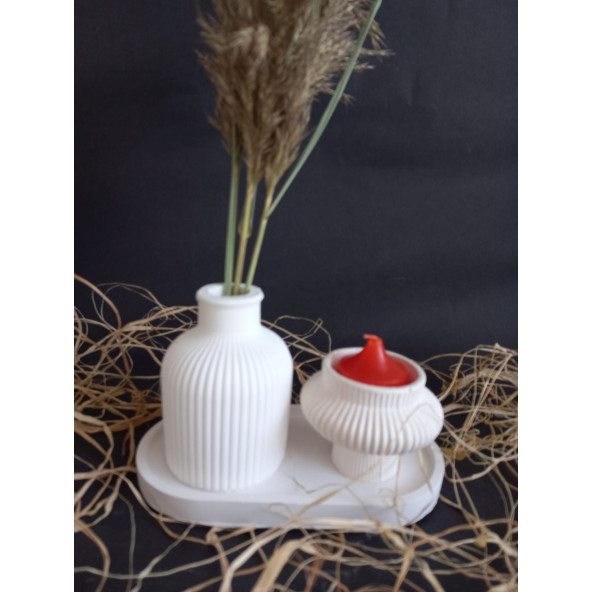 TABAKLI MUMLUK VAZO SET BEYAZ - 2