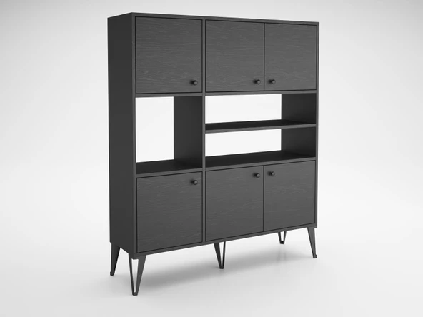 Wood'n Love Atlas Metal Ayaklı 6 Kapaklı Konsol - Vitrin - Wood Siyah / Siyah - 7