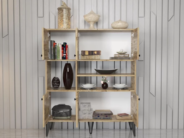 Wood'n Love Atlas Metal Ayaklı 6 Kapaklı Konsol - Vitrin - Wood Siyah / Siyah - 5