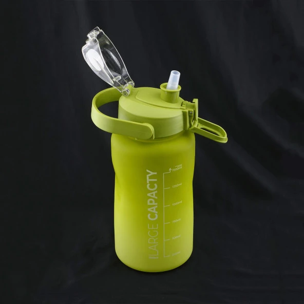 Yeşil Motivasyon Matarası Pipetli Çocuk Sporcu Su Şişesi 1.5 Litre Sızdırmaz Suluk 1500 cc - 4