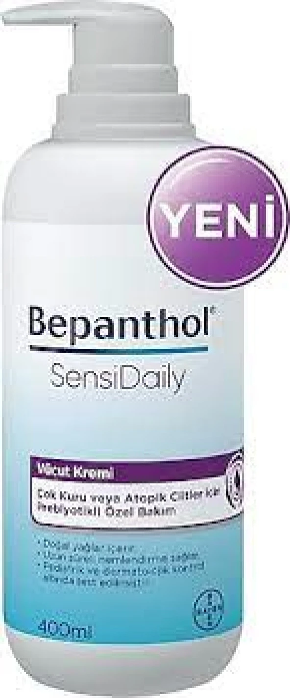 Bepanthol Sensidaily Pompalı Vücut Kremi 400 ml l Çok Kuru veya Atopik Ciltler İçin Prebiyotikli Özel Formül